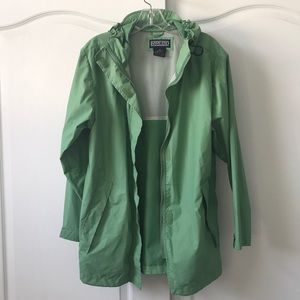 Lands End mint green tea colored rain coat